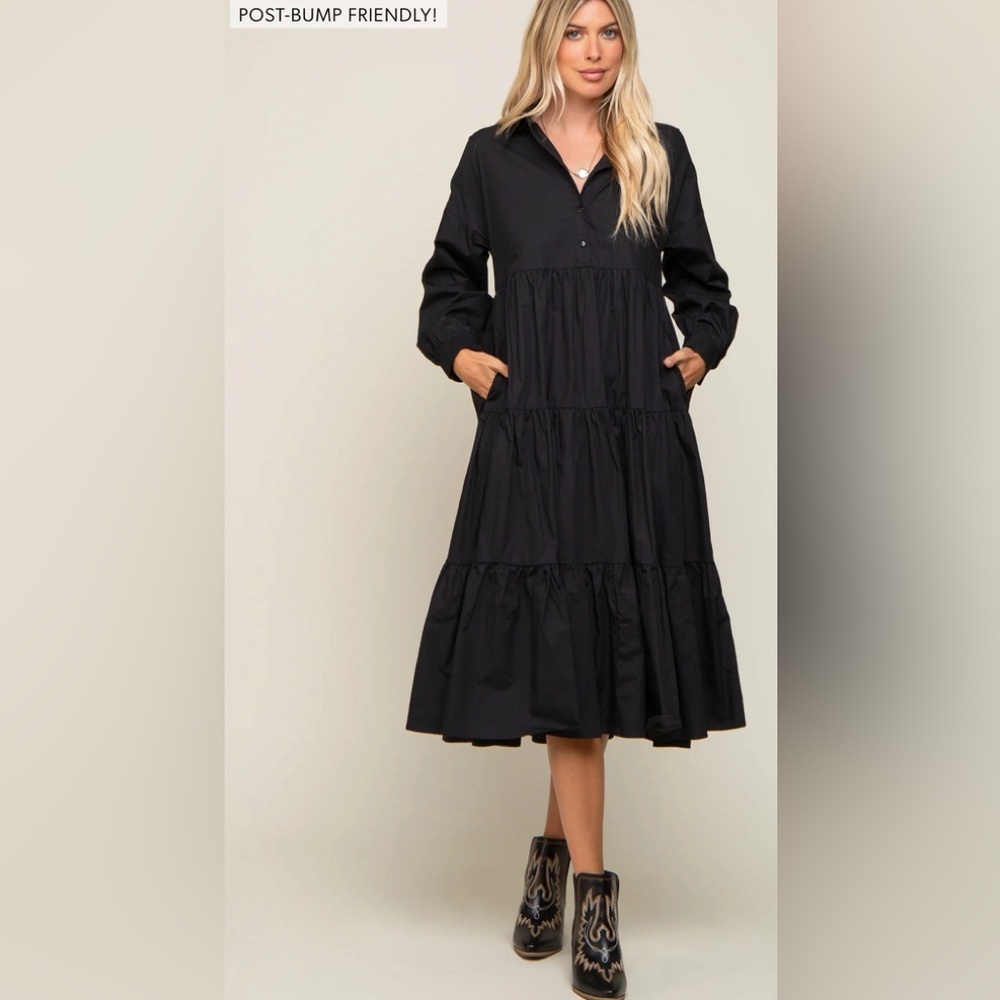 Pinkblush long sleeve button up tiered midi dress nwt - Picture 4 of 5